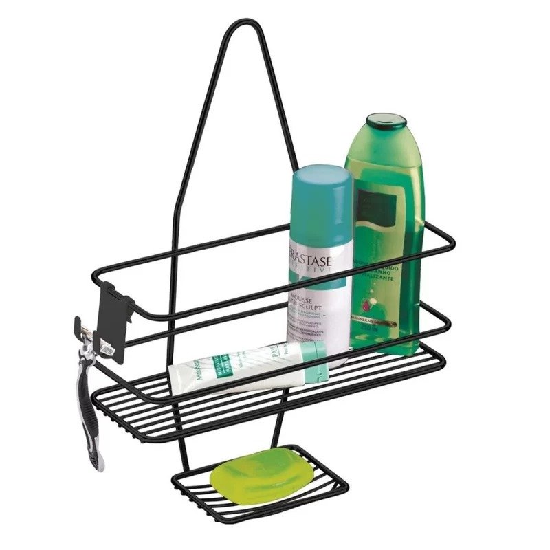 01 suporte future para shampoo sabonete de registro com gancho movel preto fosco
