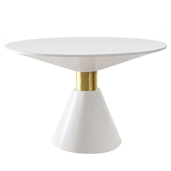 mesa jantar maria 120 diametro x 76 aco inox gold laca branca vidro branco