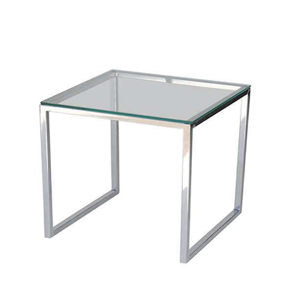 mesa lateral adele 60 x 60 x 60 vidro transparente aco inox polido
