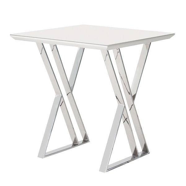 mesa lateral fenix 60 x 60 x 60 vidro branco aco inox polido