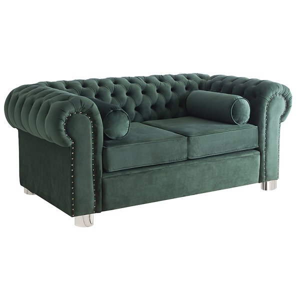 sofa chesterfield veludo green aco inox polido