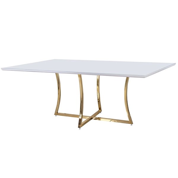 mesa jantar pilar 200 x 100 x 78 vidro branco aco inox gold
