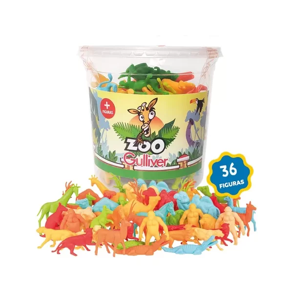03 balde de zoologico com 36 animais coloridos