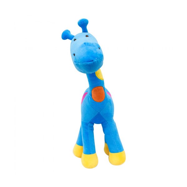 02 pelucia girafa azul com pintas coloridas 45cm