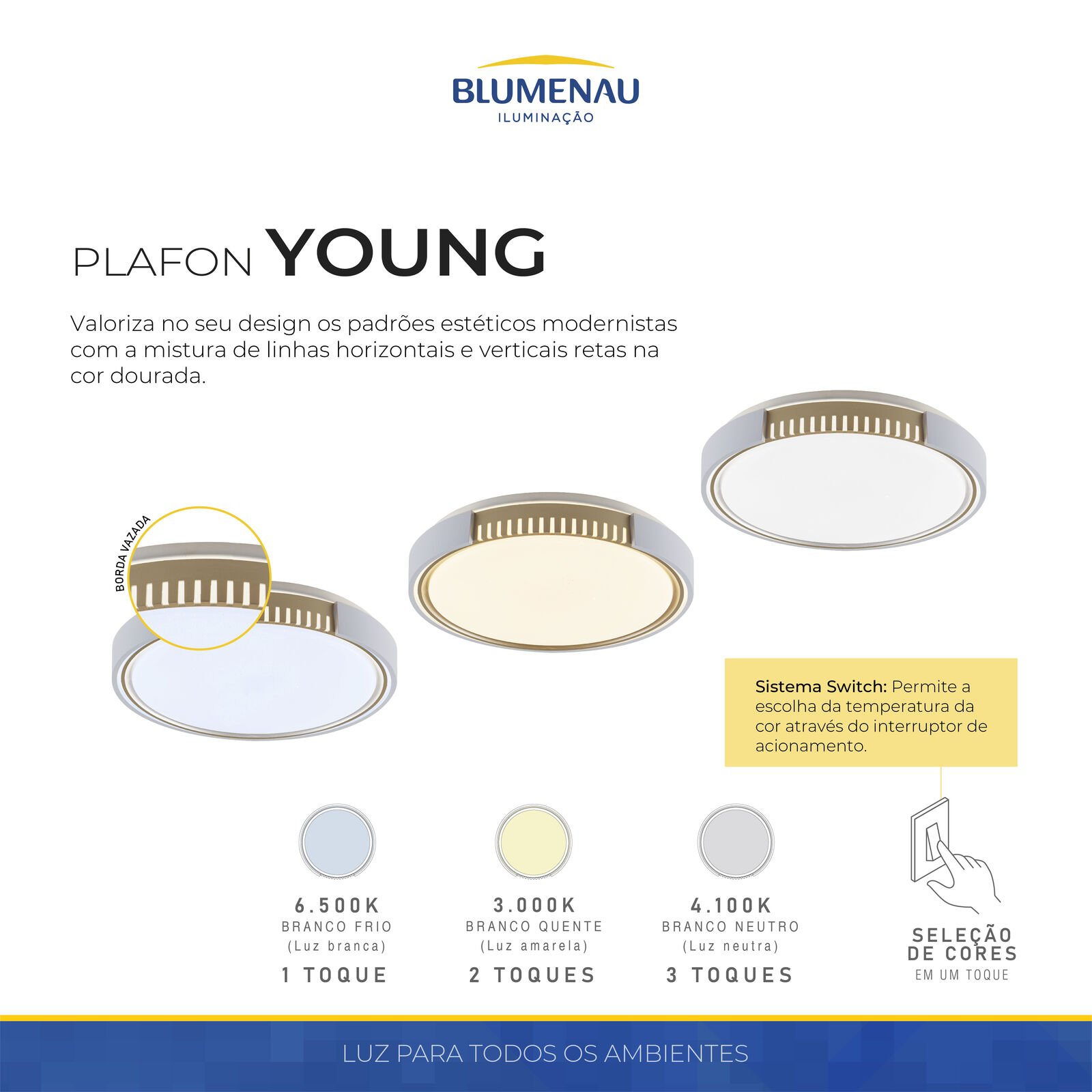 Plafon LED Young Redondo Ø38,5cm 24w Temperatura Da Cor Ajustável