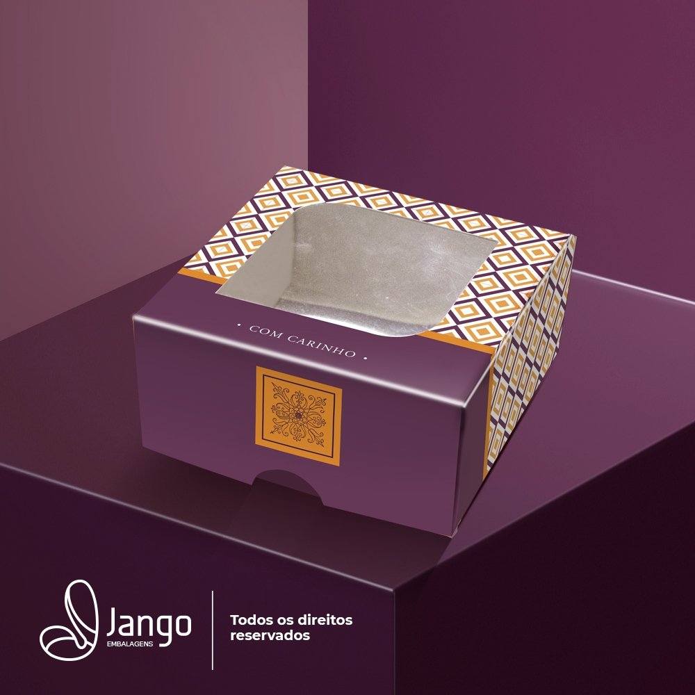 Caixa para 4 Doces com Visor Violeta Detalhes (10 unidades) Caixa para 4 Doces com Visor Violeta Detalhes (10 unidades)