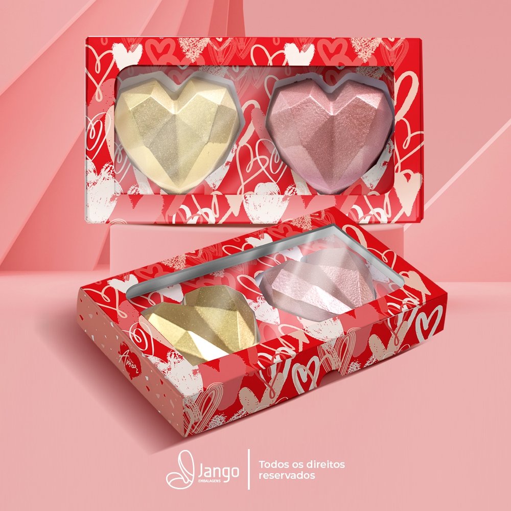 Caixa para 2 Corações 200g Lapidados Amor (10 unidades) Caixa para 2 Corações 200g Lapidados Amor (10 unidades)