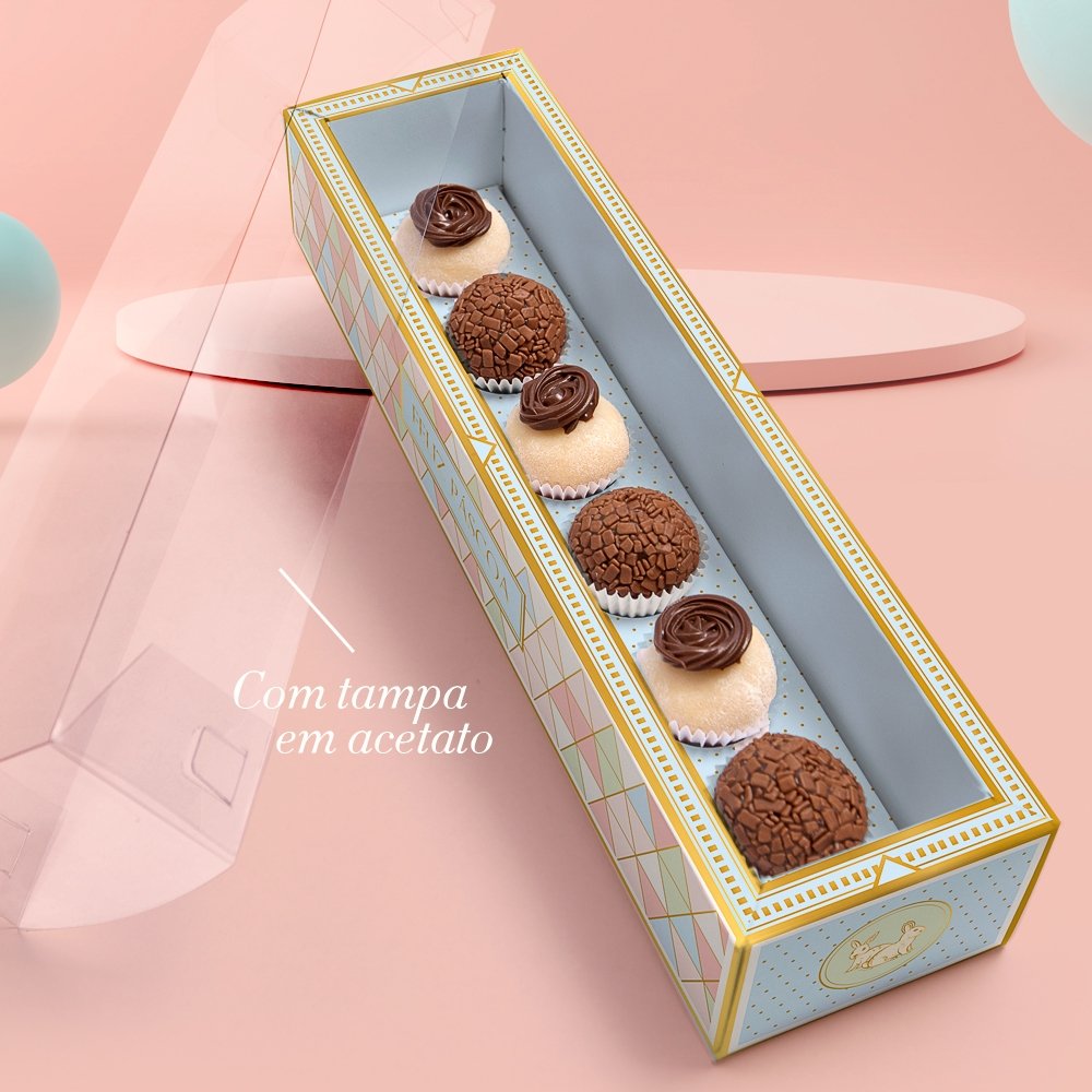 Caixa para 6 Doces com Tampa de Acetato Magia (10 unidades) Caixa para 6 Doces com Tampa de Acetato Magia (10 unidades)