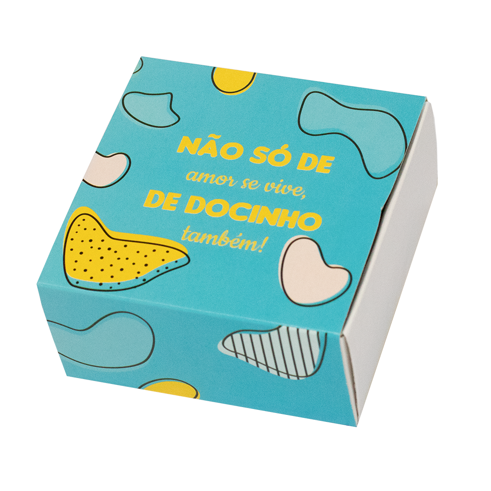 Caixa para 4 Doces sem Visor "Não Só De Amor Se Vive..." (10 unidades) Caixa para 4 Doces sem Visor "Não Só De Amor Se Vive..." (10 unidades)