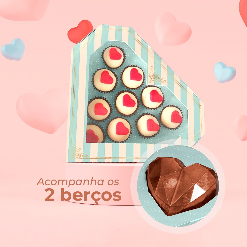 Caixa Coração para 10 Doces + Berço Afeto (10 unidades) Caixa Coração para 10 Doces + Berço Afeto (10 unidades)