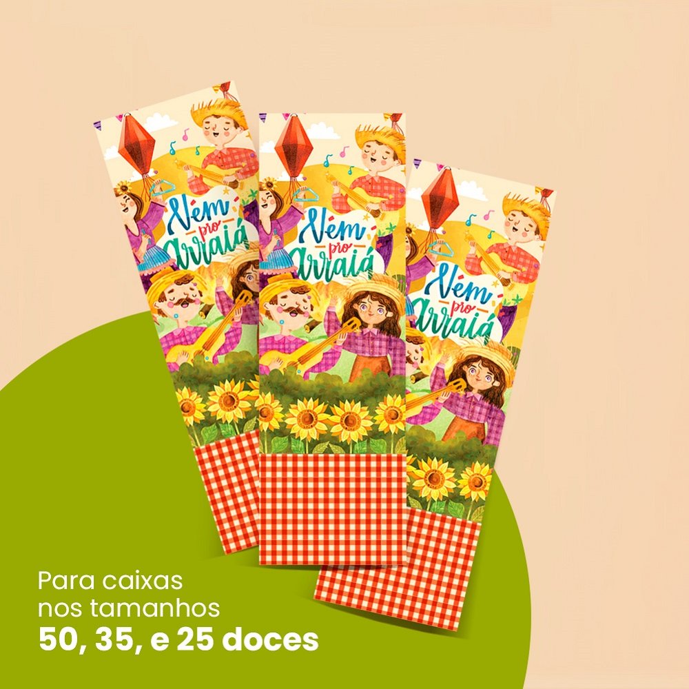 Cinta para Caixa de 50, 35 e 25 Doces Arraiá (10 unidades) Cinta para Caixa de 50, 35 e 25 Doces Arraiá (10 unidades)