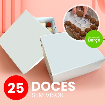 Caixa para 25 Doces sem Visor com Berço Branco (10 unidades) Caixa para 25 Doces sem Visor com Berço Branco (10 unidades)