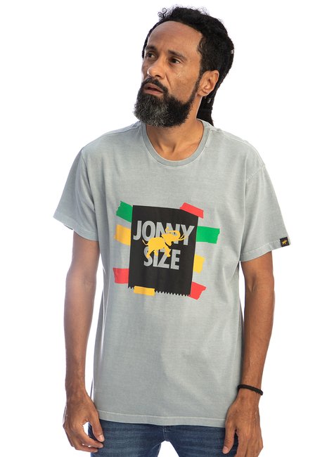 camiseta rasta lavada stone jonny size etiqueta adesivos cinza 0133b