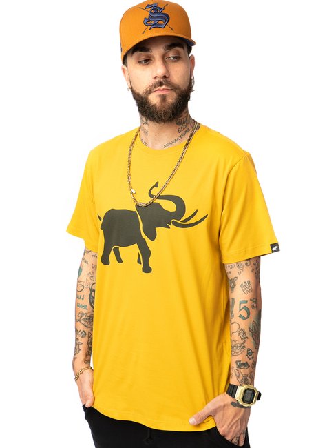 camiseta masculina algodao basica elefante amarelo 00006b