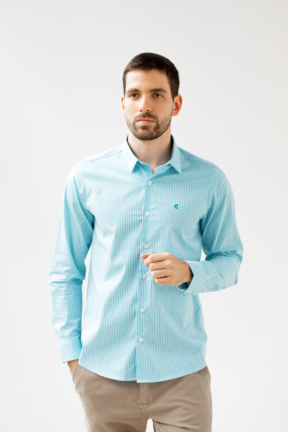 CAMISA SUPER SLIM XADREZ MINI AZUL CLARO/BRANCO FIO 60 - Pilgrim