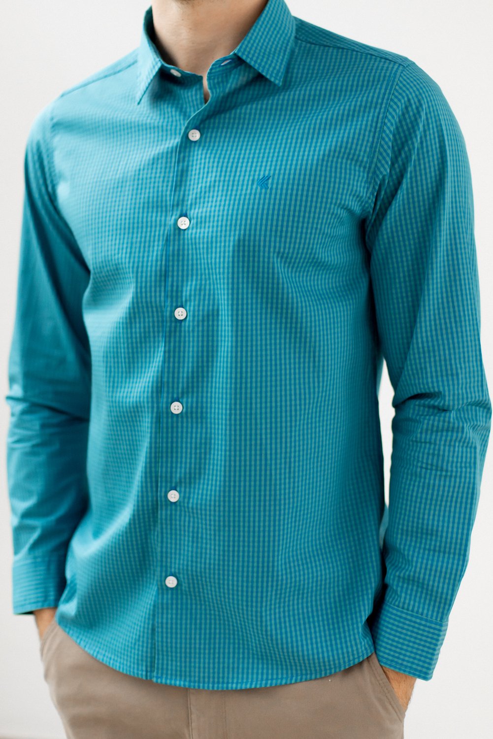 Camisa Slim Fit Xadrez Azul e Verde 4