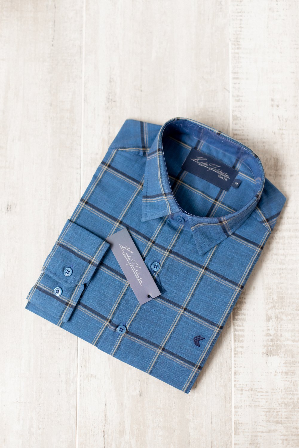 Camisa Slim Fit Xadrez Azul Petróleo