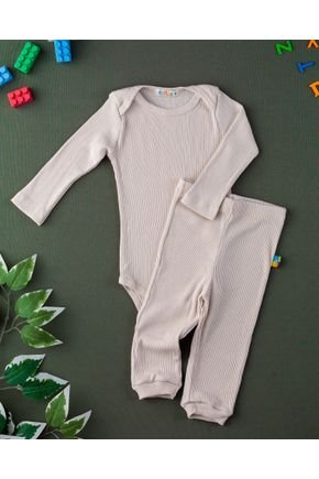 01 conjunto body manga longa e calca canelado liso pijama palha