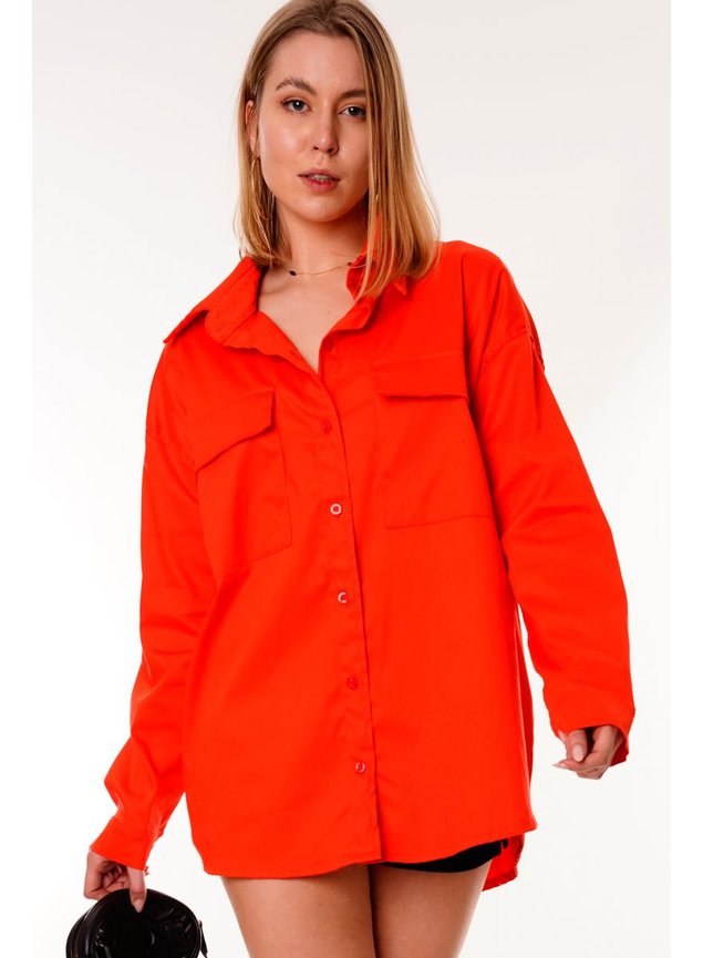 camisa oversized de brim laranja 6