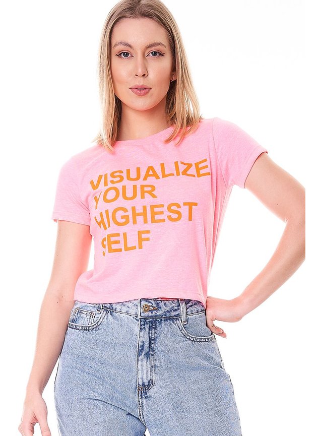camiseta cropped de malha flame rosa neon 4