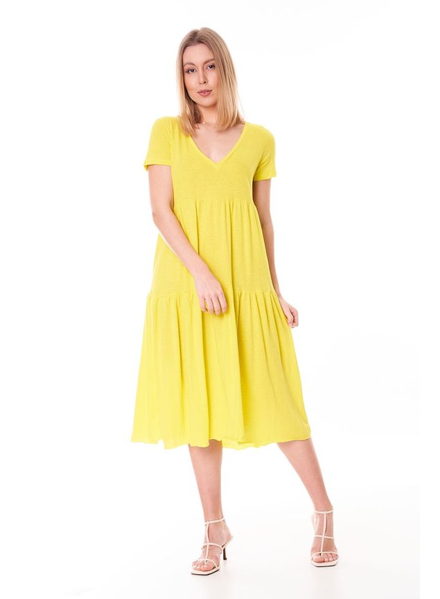 vestido midi com camadas de malha amarelo neon 5