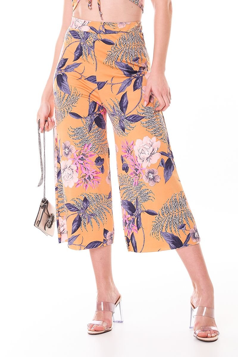 Calça pantacourt deals estampada com cropped