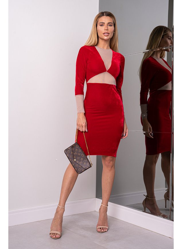 vestido curto com recorte de veludo vermelho 2