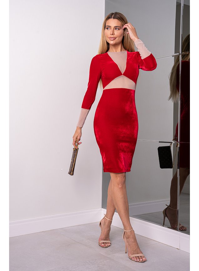 vestido curto com recorte de veludo vermelho 3