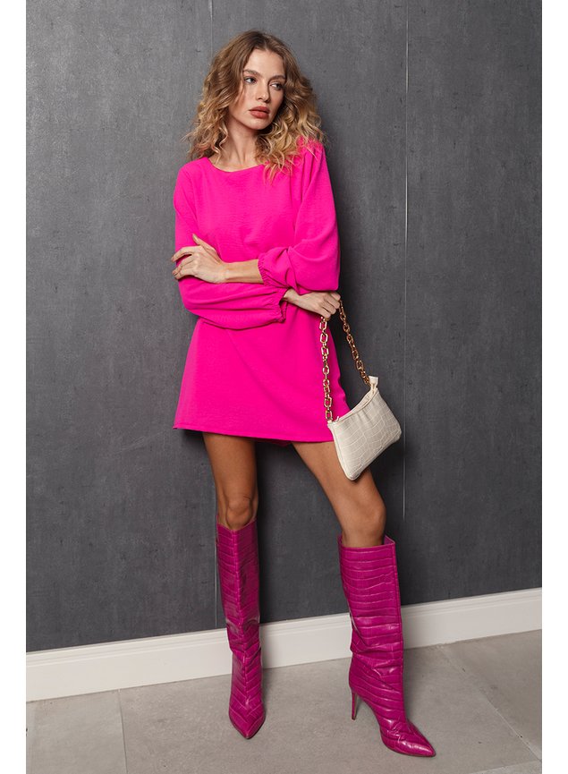 vestido curto amplo de crepe rosa 2