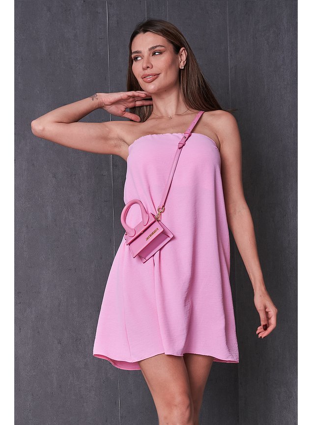 vestido curto sem alcas de crepe rosa 1