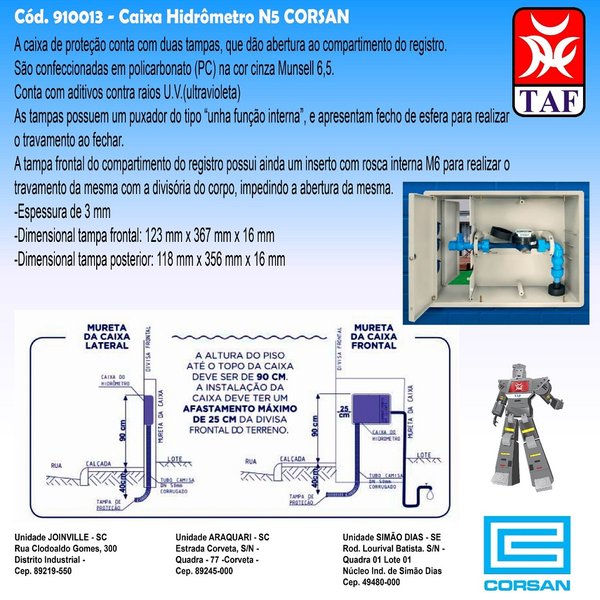 Caixa para Hidrômetro N° 5 Corsan NTS 225 TAF - Tecnolar