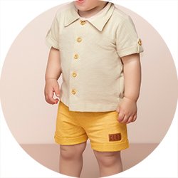 03 conjunto menino camisa e bermuda botoes amadeirados coloritta
