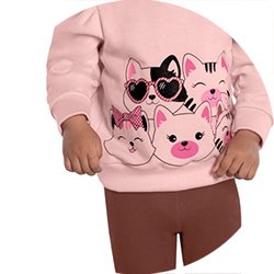 01 conjunto menina blusao e calca legging flanelada gatinho fashion kyly