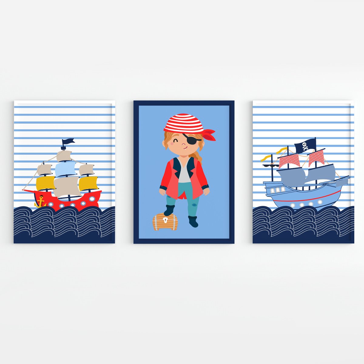 Kit 3 Quadros Decorativos Piratas