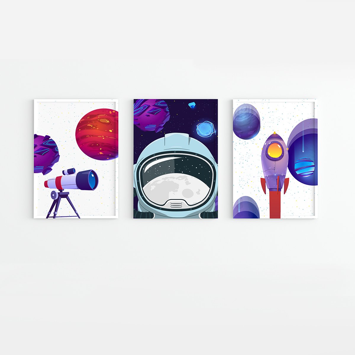 Kit 3 Quadros Decorativos Astronauta