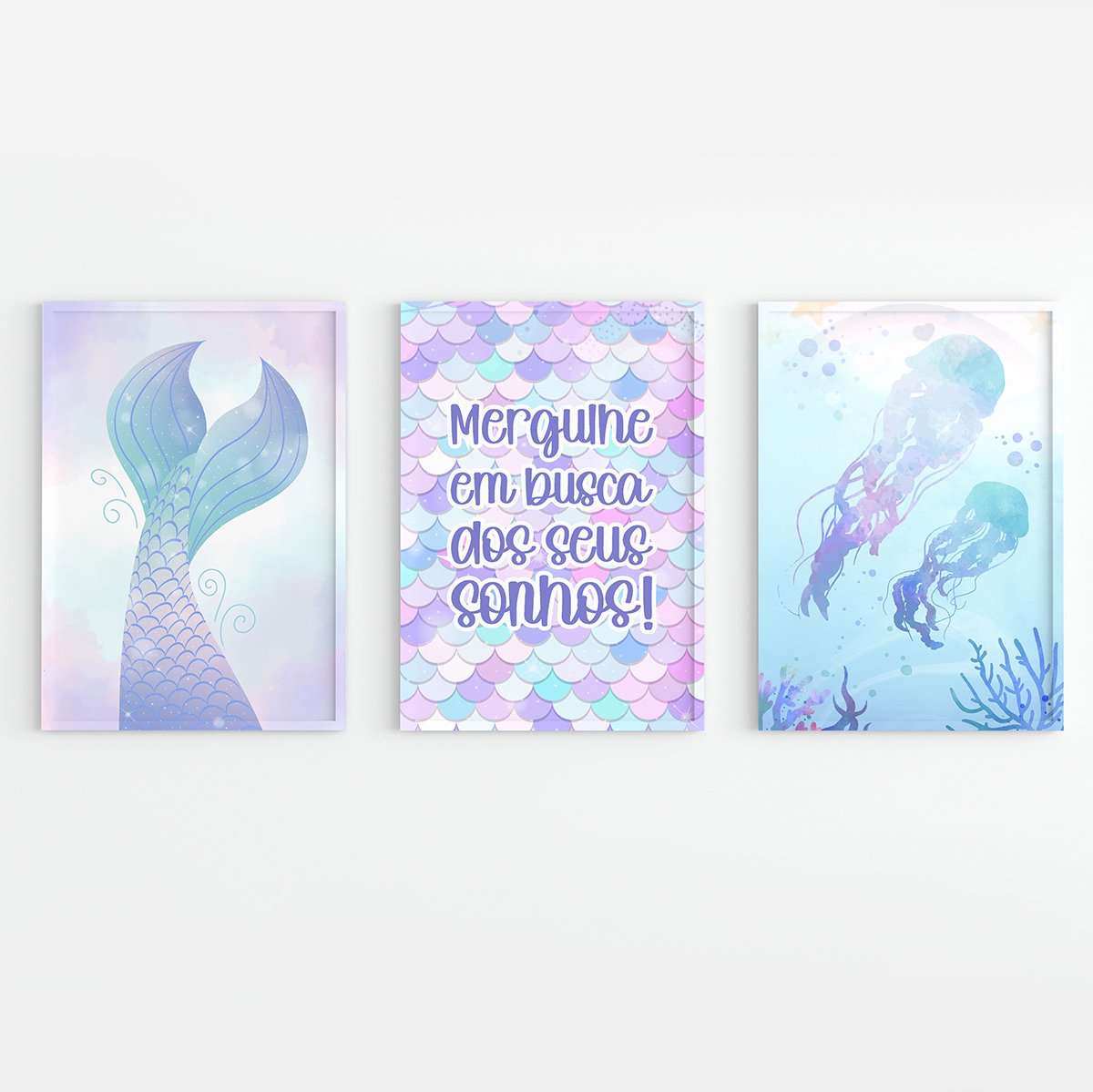 Kit 3 Quadros Decorativos Sereia