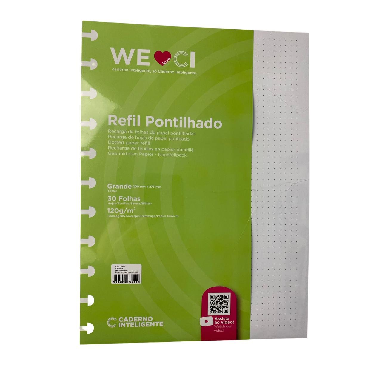 Refil Caderno Inteligente Pontilhado Grande 30 Folhas 0073