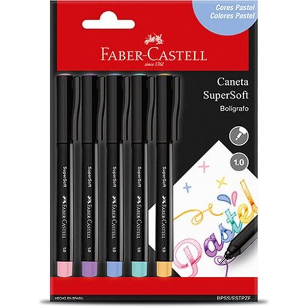 Caneta Bolígrafo Faber-Castell Super Soft Pen 1.0mm 5 Cores Pastel