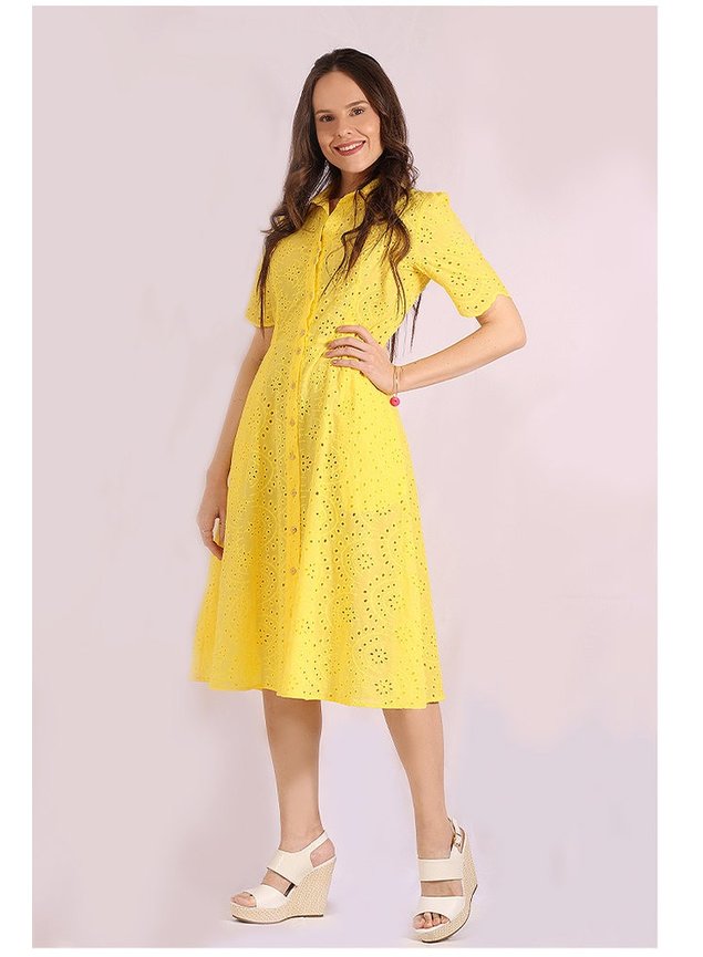 vestido de laise neuzangela amarelo lekazis ds0373am frente
