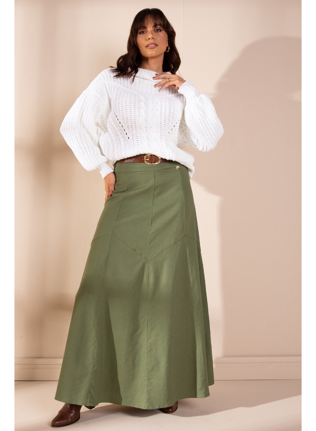 Saia de linho verde militar hot sale