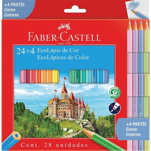 Estojo Ecolápis de Cor C/24 Cores+4 Ecolápis Pastel Estojo Ecolápis de Cor C/24 Cores+4 Ecolápis Pastel