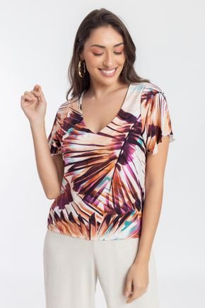 blusa manga curta viscose estampa abstrata frente