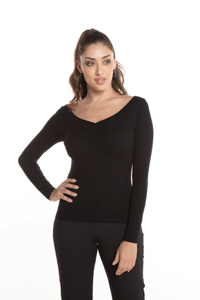 blusa manga longa preta linha leve