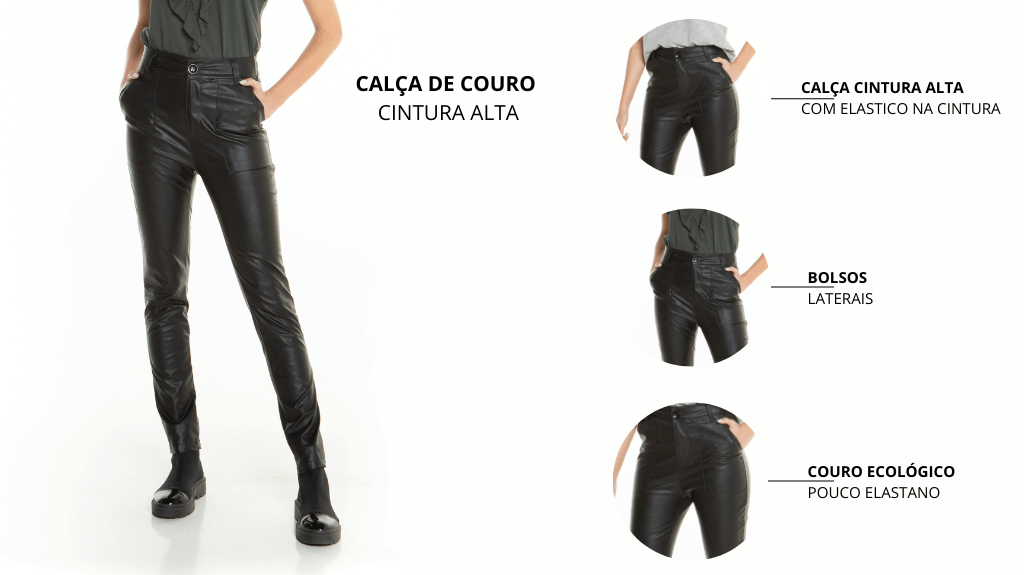 calca couro cintura alta linha leve