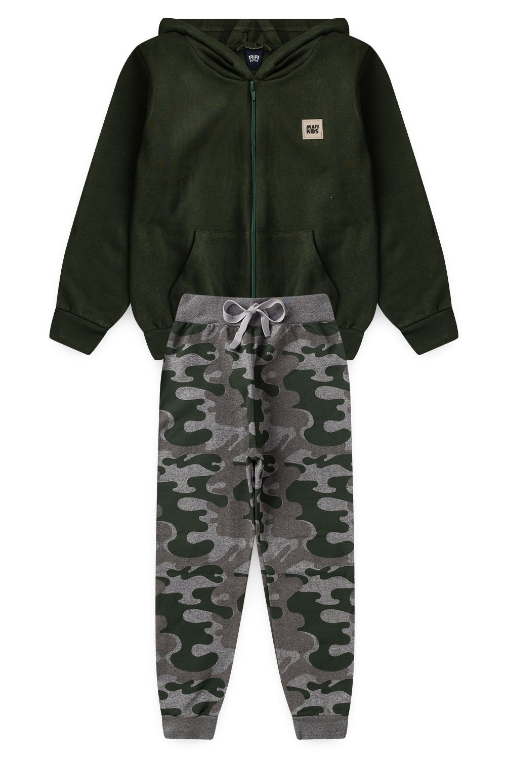 Conjunto Infantil Jaqueta Moletom Verde Militar - Mafi Kids Verde