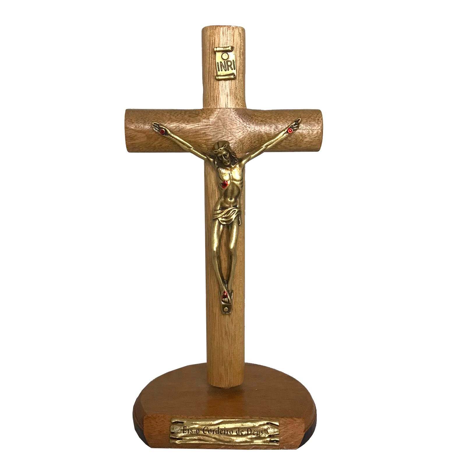 Crucifixo P/ Mesa/Parede Em Madeira Com Cristo E Placas Em Metal ...