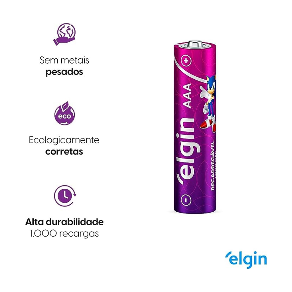 Pilha Recarregável AAA 1000MAH 2 Peças Elgin | Loja Gubler