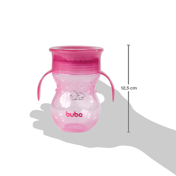 Copo de Treinamento 360° Buba Antivazamento com Alças Rosa 210ml