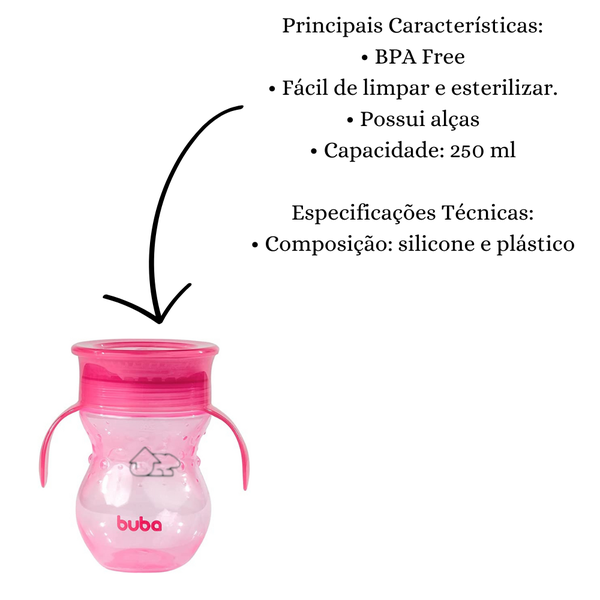 Copo De Treinamento Antivazamento 360° Com Alça P/ Bebê Rosa