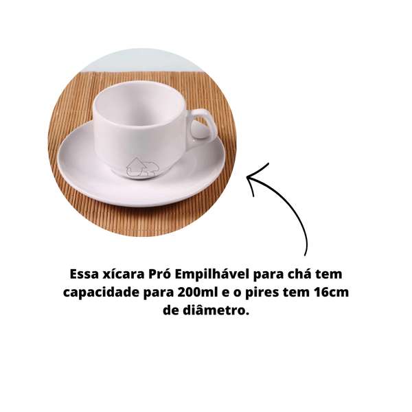 Jogo 6 Xícaras De Chá Porcelana Empilhavel 200ml Oxford - Xícaras